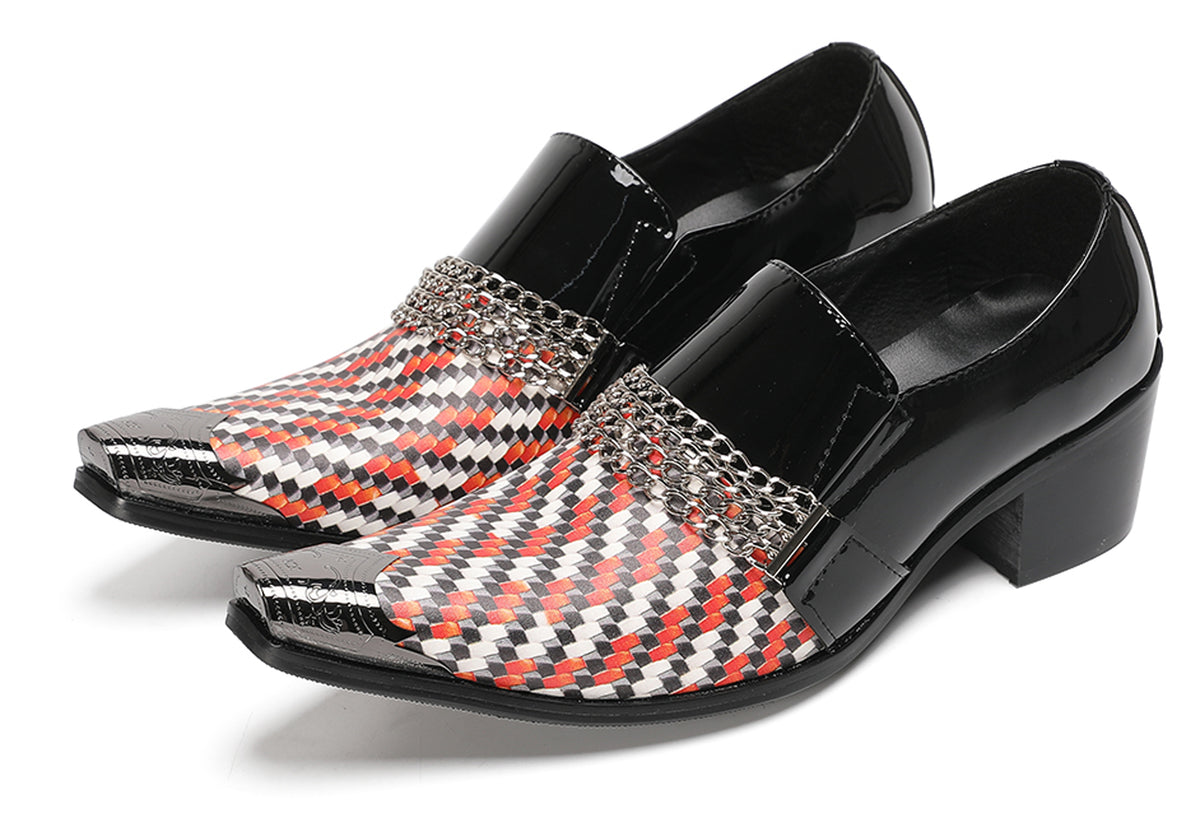 Mens Chain Color-Weave Vamp Two-Tone Western Loafers