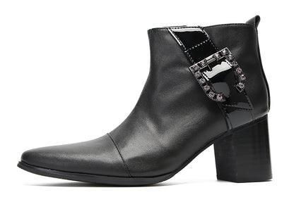 Mens Genunie Leather Beaded Buckle Heel Ankle Boots