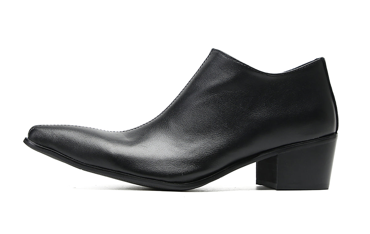 Mens Casual Dress Party Leather Zipper Pointed Toe Heel Pumps Loafers