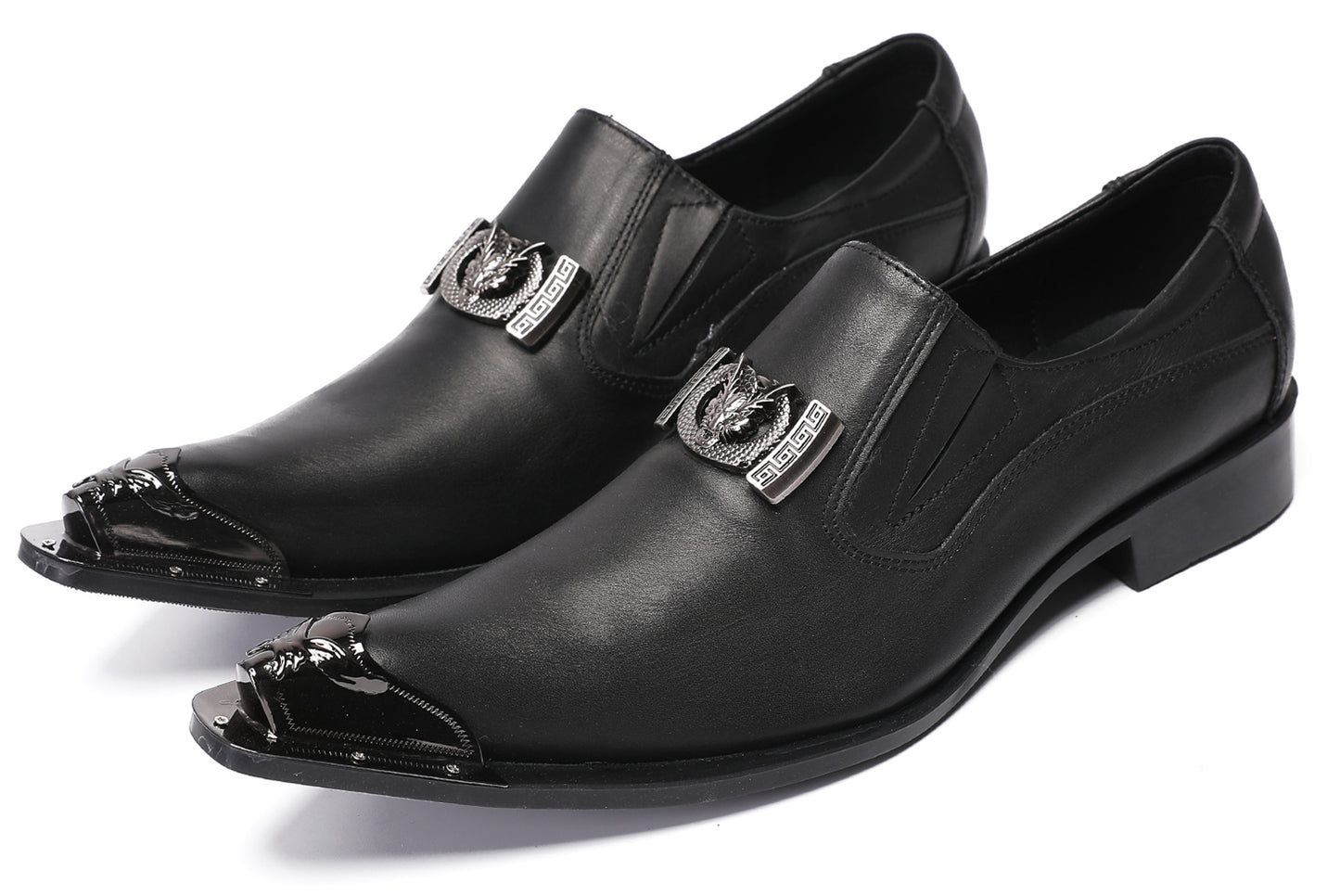 Mens Genunie Leather Casual Dress Metal Pointed Toe Western Loafers