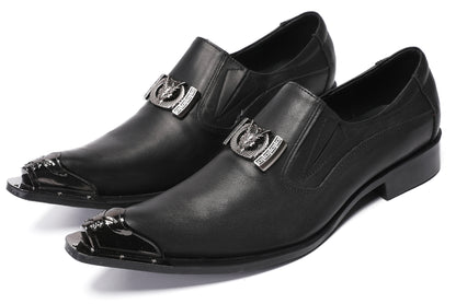 Mens Genunie Leather Casual Dress Metal Pointed Toe Western Loafers