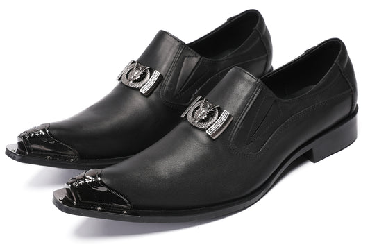 Mens Genunie Leather Casual Dress Metal Pointed Toe Western Loafers