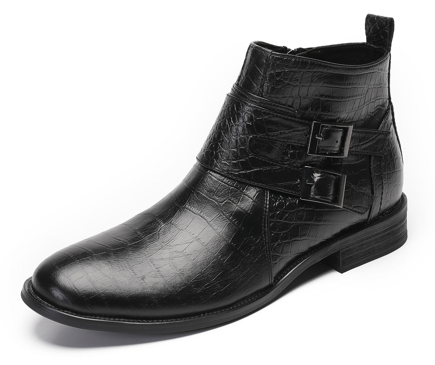 Mens Genuine Leather Dress Casual Zipper Buckles Ankle Boots