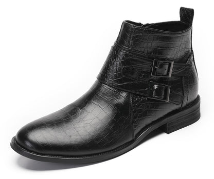 Mens Genuine Leather Dress Casual Zipper Buckles Ankle Boots