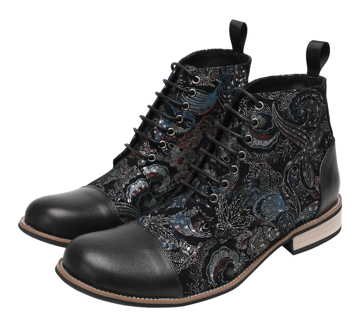 Mens Genuine Leather Embroidery Square Toe Oxfords Boots