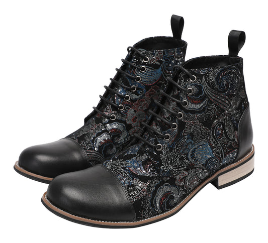 Mens Genuine Leather Embroidery Square Toe Oxfords Boots