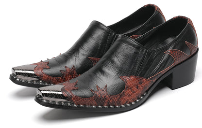 Mens Genuine Leather Metal Pointed Toe Two Tone Western Loafers