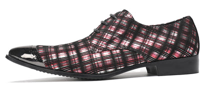 Mens Plaid Patent-Leather Dress Casual Metal Toe Western Oxfords