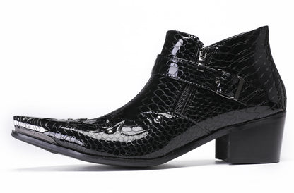 Mens Snakeskin Texture Metal Toe Double Zipper Ankle Western Boots