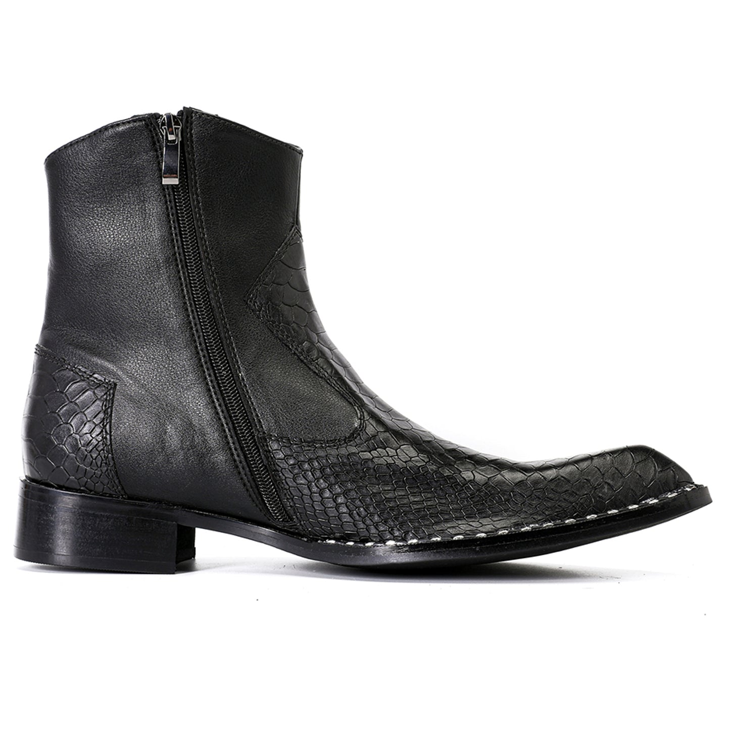 Mens Top-Grain Leather Snake-Embossed Western Ankle Boots