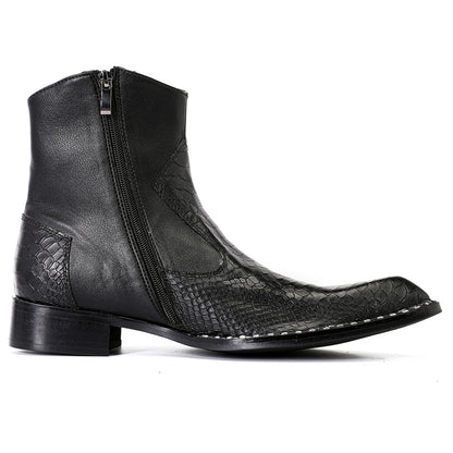 Mens Top-Grain Leather Snake-Embossed Western Ankle Boots