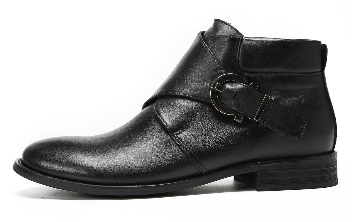 Mens Genuine Leather Buckle Rock Singer Ankles Boots