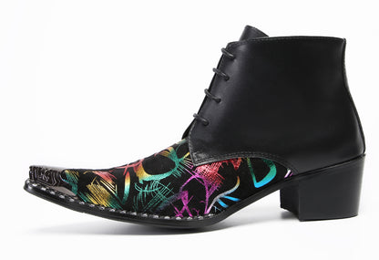 Men‘s  Colorful Abstract Print Ankle Western Oxfords Boots