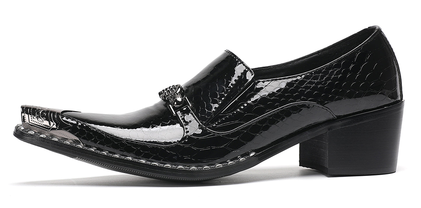 Mens Metal Pointed Toe Block Heel Party Western Loafers