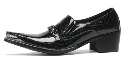 Mens Metal Pointed Toe Block Heel Party Western Loafers