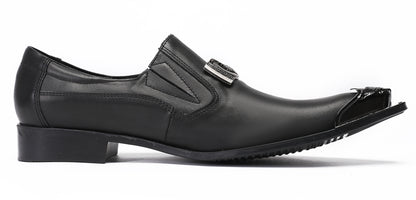 Mens Genunie Leather Casual Dress Metal Pointed Toe Western Loafers