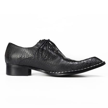 Mens Top-Grain Leather Croc-Embossed Casual Oxfords Shoes