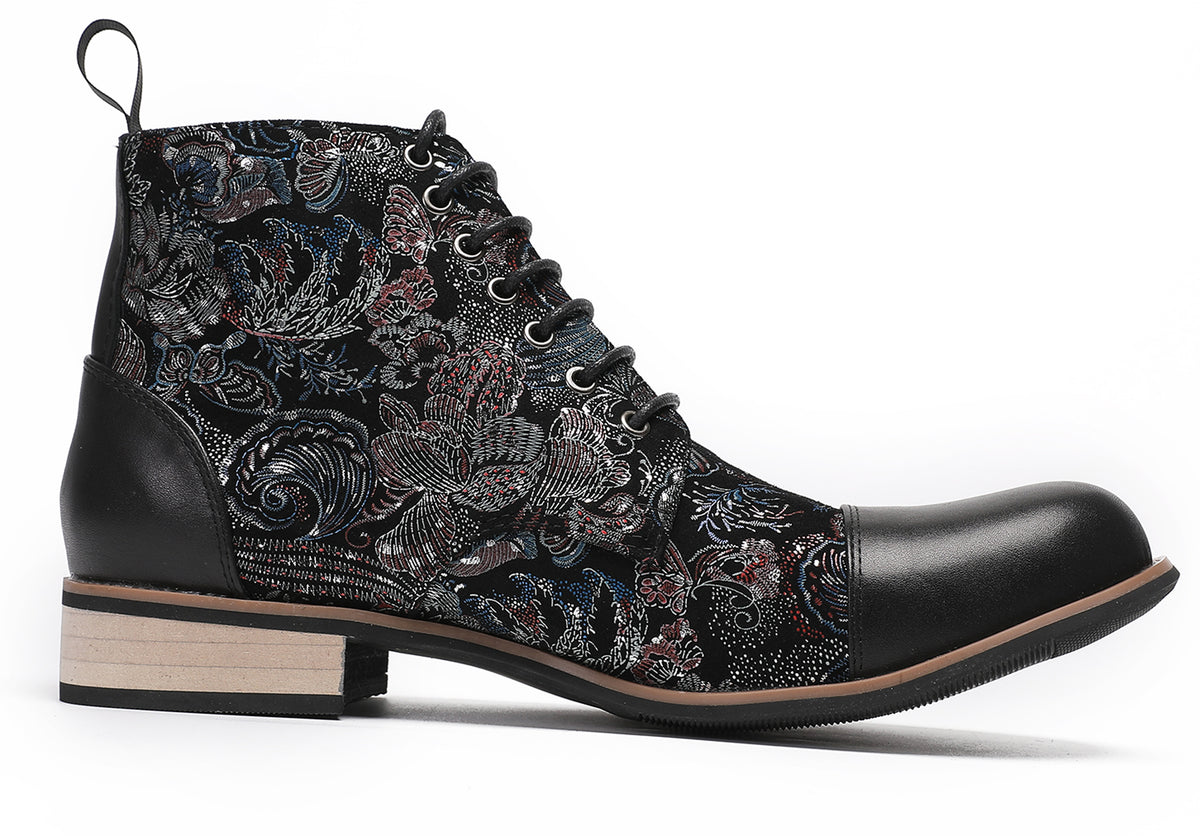 Mens Genuine Leather Embroidery Square Toe Oxfords Boots