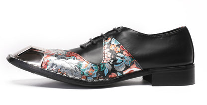 Mens Metal-Square Toe Leather Two-Toned Western Oxfords