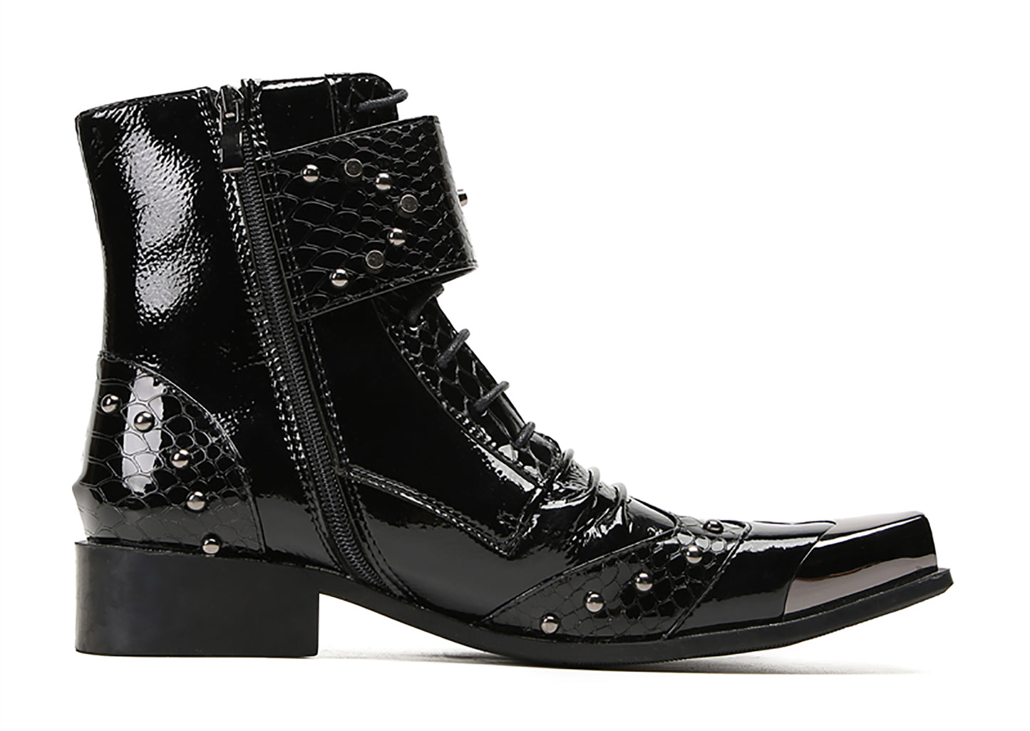 Mens Metal Square Toe Zipper Buckles Cowboy Western Boots