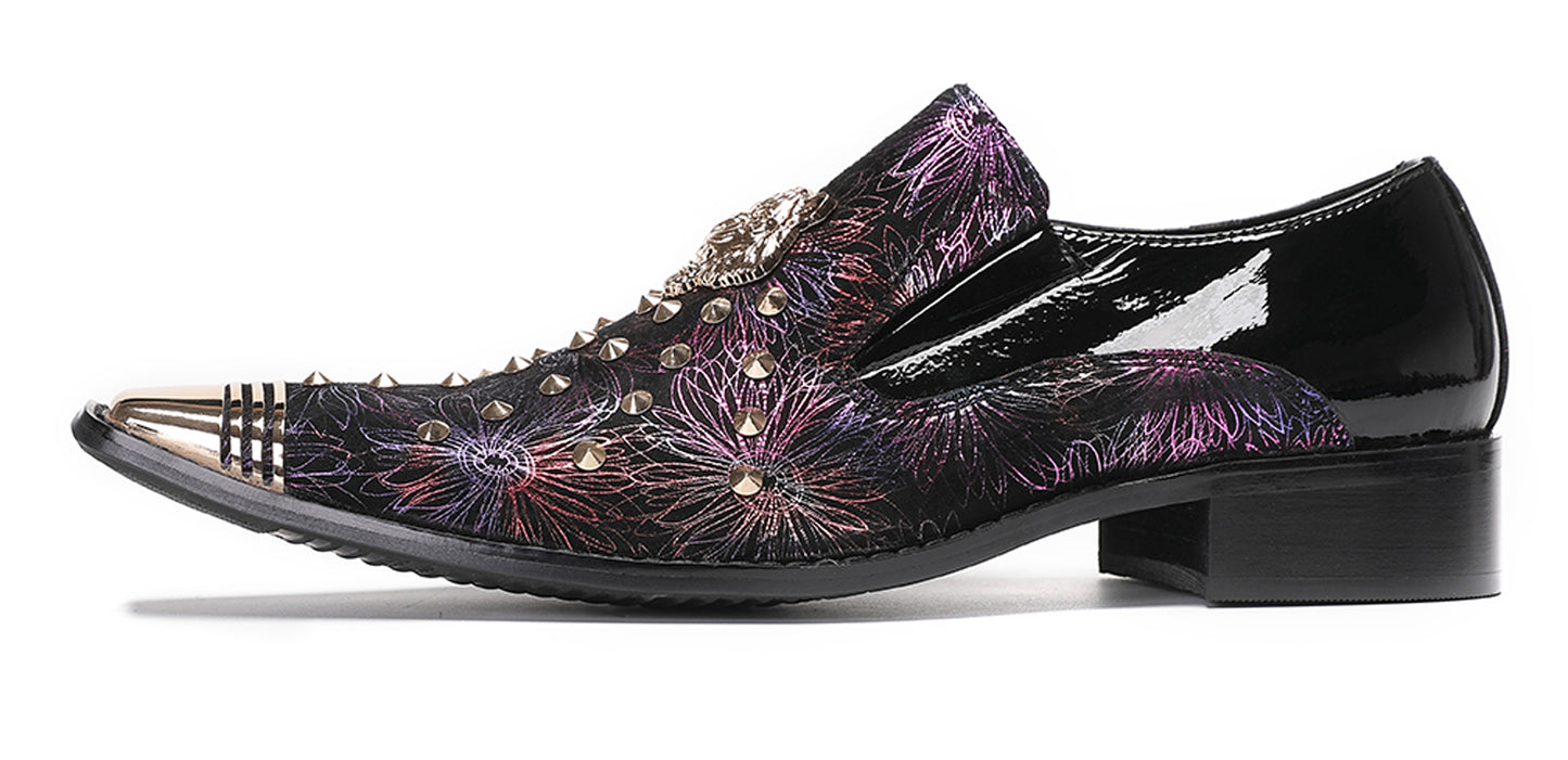 Mens Genuine Leather Slip On Glitter Sequins Western Loafers