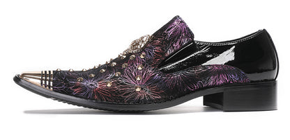 Mens Genuine Leather Slip On Glitter Sequins Western Loafers