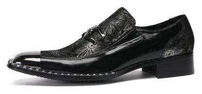 Mens Genuine Leather Sequin Metal Square Toe Western Loafers