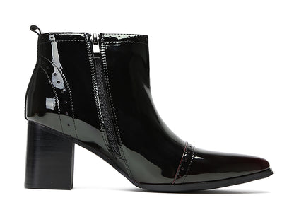 Mens Patent Leather Zipper On Side Mid Calf Heel Ankle Boots