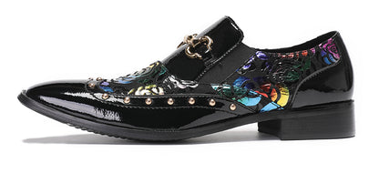 Mens Genuine Leather Gold Chain Tuxedo Party Western Loafers