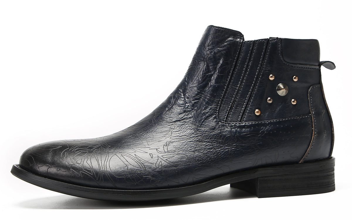 Mens Genuine Leather Zipper Beads Prom Casual Dress Ankle Boots