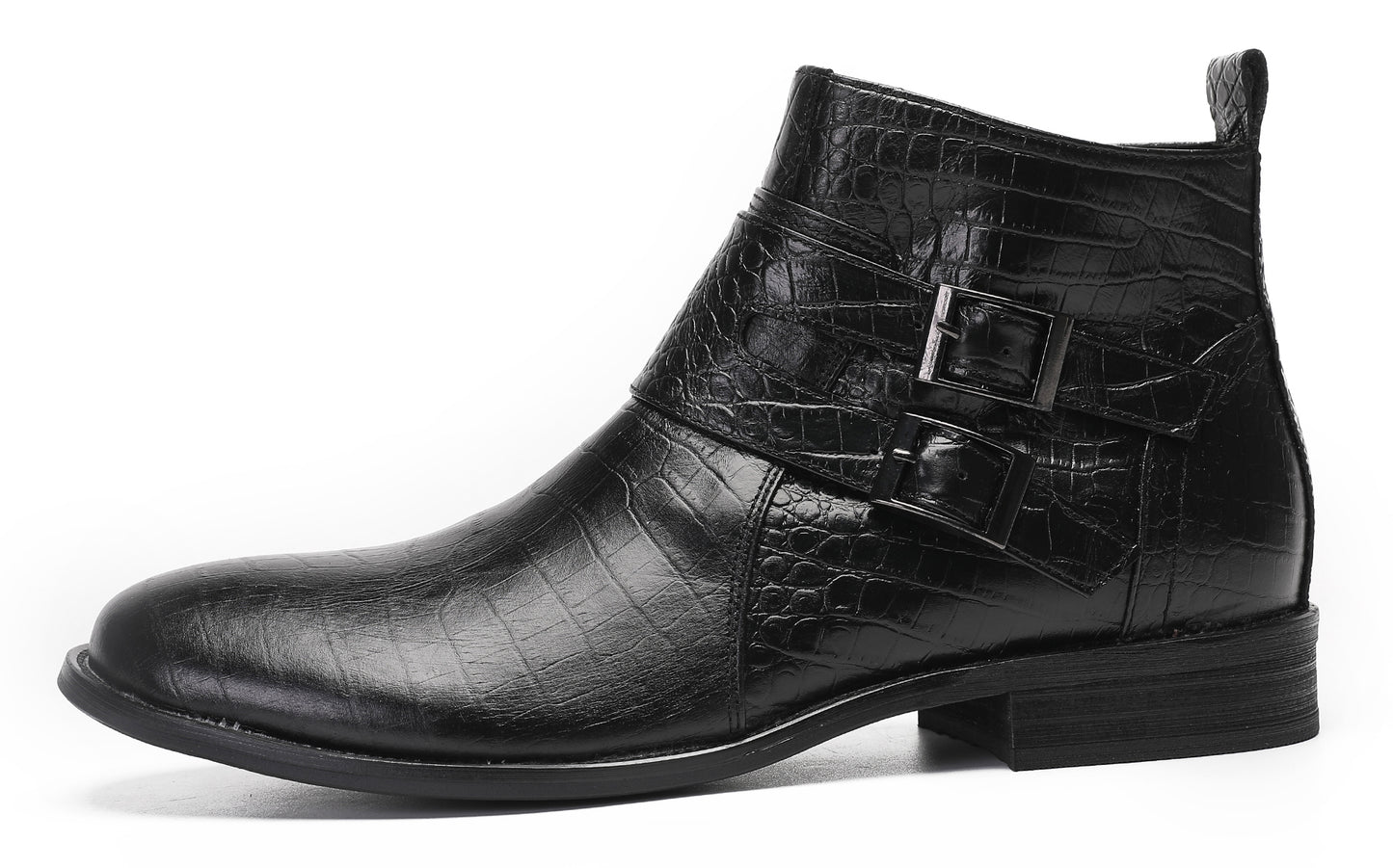 Mens Genuine Leather Dress Casual Zipper Buckles Ankle Boots