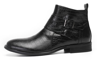 Mens Genuine Leather Dress Casual Zipper Buckles Ankle Boots
