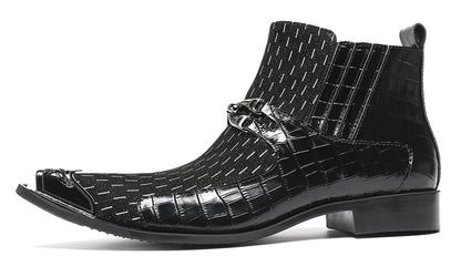 Mens Top-Grain Leather Party Dress Ankle Cowboy Western Boots