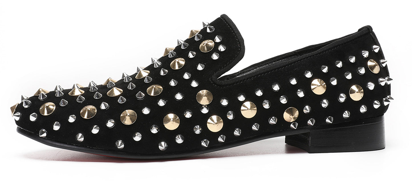 Mens Rocker Suede Party Dsico Ballroom Bar Disco Studded Loafers