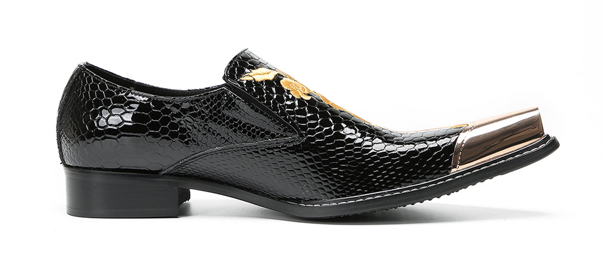 Mens Embroidered Gold Metal Toe Dress Western Loafers