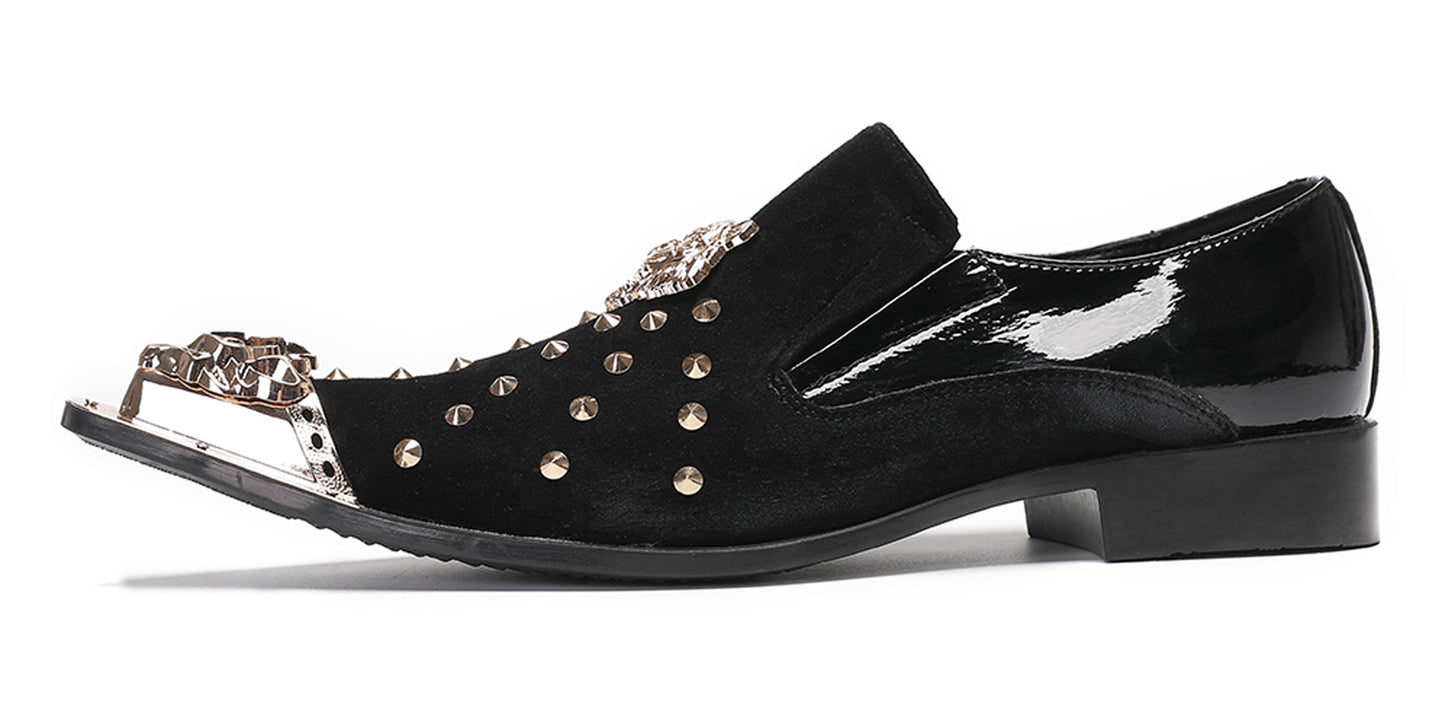 Mens Suede Leather Casual Dress Gold Western Loafers