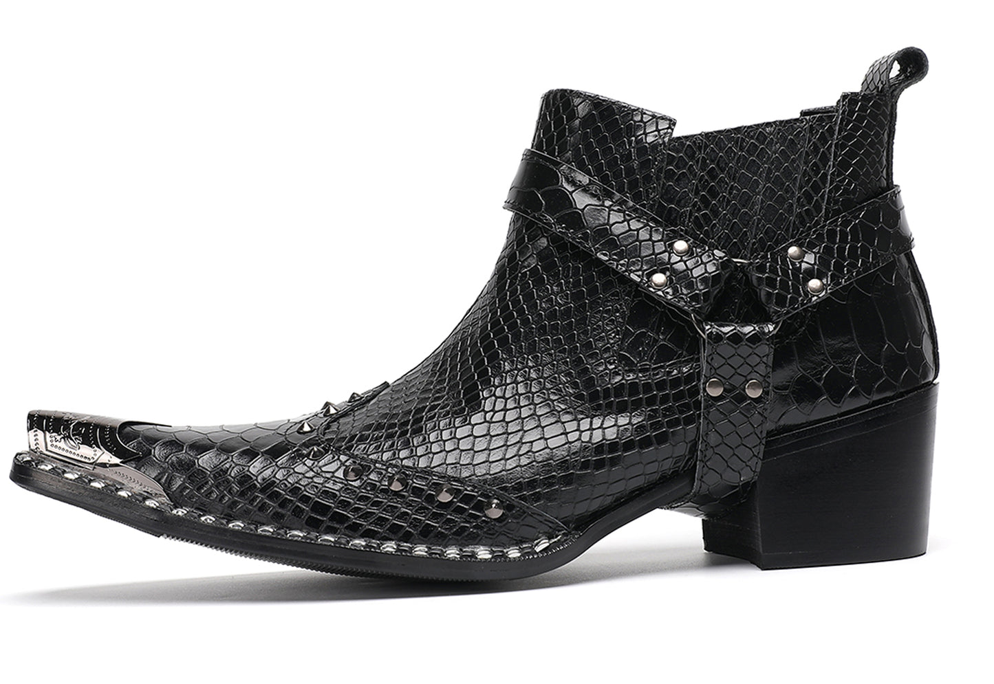 Mens Metallic Detail Snakeskin Abstract Print Ankle Western Boots