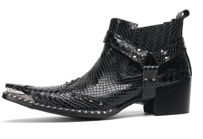 Mens Metallic Detail Snakeskin Abstract Print Ankle Western Boots