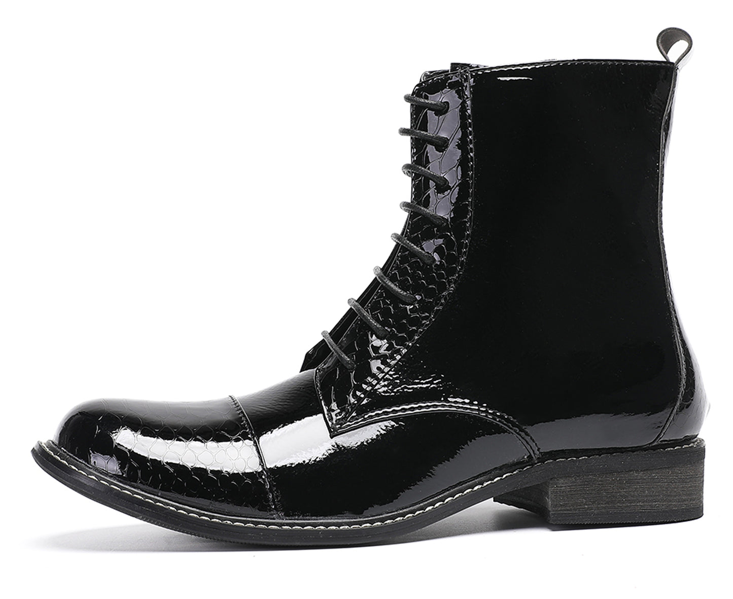 Mens  Black Glossy Patent Leather Square Toe Western Oxfords Boots
