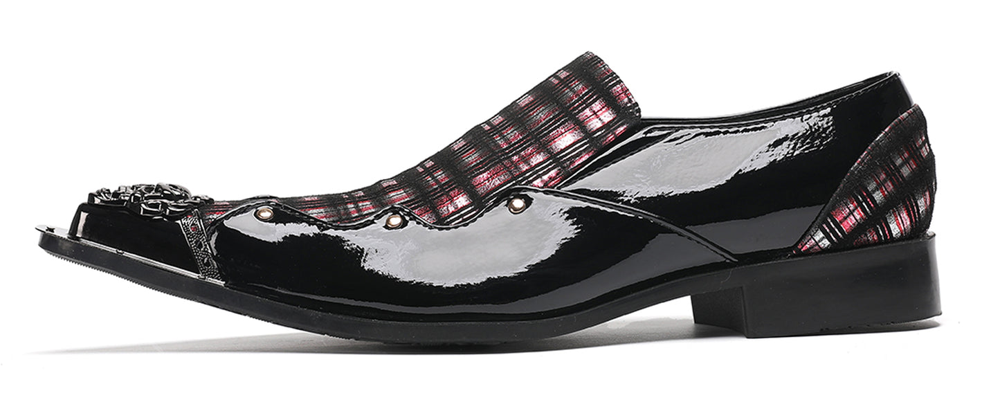 Mens Metallic Toe Unique Tartan Design Plaid Western Loafers