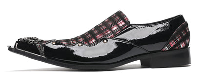 Mens Metallic Toe Unique Tartan Design Plaid Western Loafers
