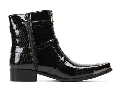 Mens Genuine Leather Dress Casual Metal Square Toe Buckles Cowboy Western Boots