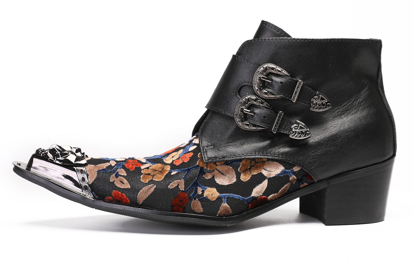 Mens Metal Pointed Toe Leather Fashion Zippe Ankle Western Boots