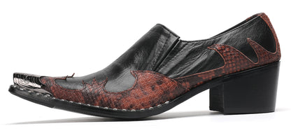 Mens Genuine Leather Metal Pointed Toe Two Tone Western Loafers