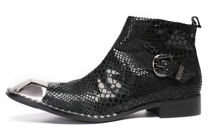 Mens Metal Square Toe Zipper Buckle Dress Ankle Western Boots
