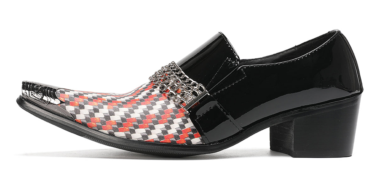 Mens Chain Color-Weave Vamp Two-Tone Western Loafers
