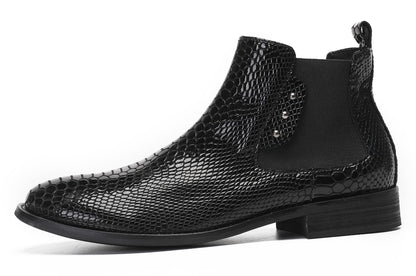 Mens Snakeskin Pattern Genuine Leather Zipper Beads Ankles Boots