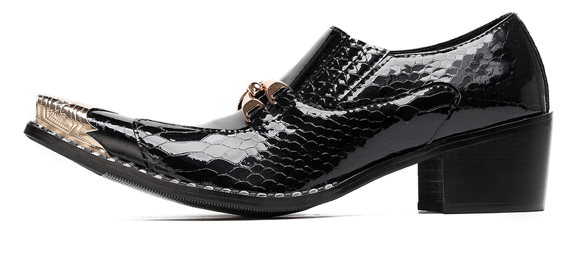 Mens Metal Tip Toe Chain Buckle Exotic Crocodile Pattern Western Loafers