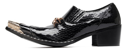 Mens Metal Tip Toe Chain Buckle Exotic Crocodile Pattern Western Loafers