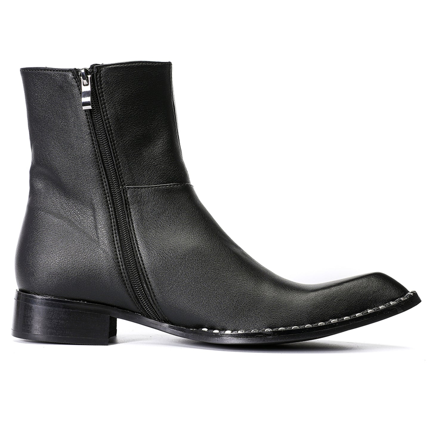 Mens Top-Grain Leather Side Zip Western Cowboy Ankle  Boots